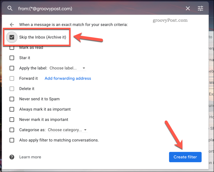 Saltare una regola di filtro di Gmail