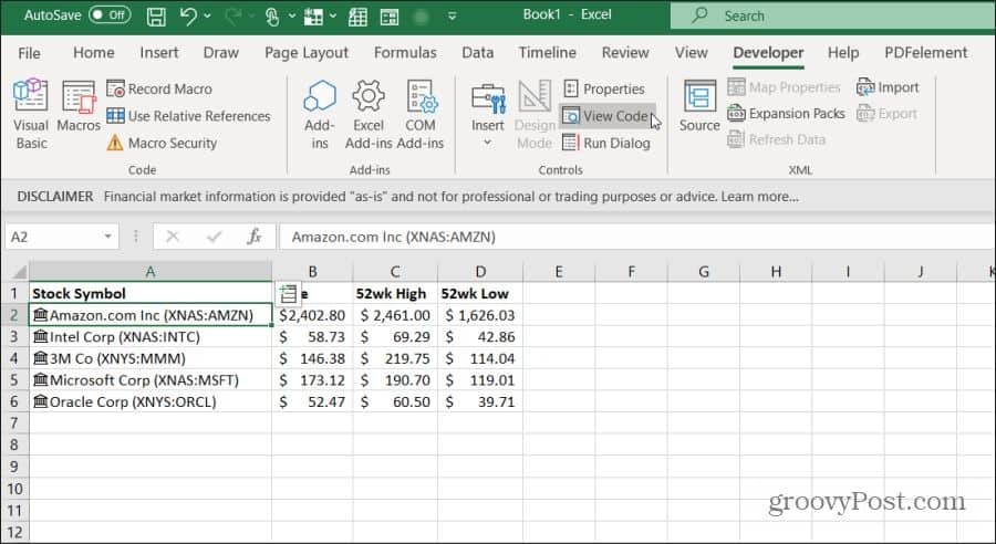 visualizza il codice vba in Excel