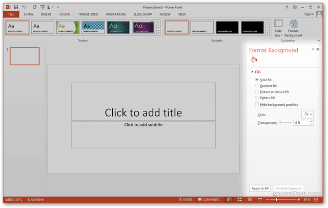 Modello di Office 2013 Crea Crea design personalizzato POTX Personalizza diapositive Tutorial Come formattare il riquadro di sfondo