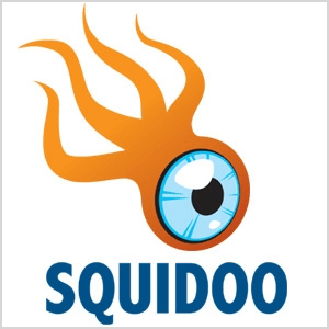 Questo è uno screenshot del logo Squidoo, che è una creatura arancione con quattro tentacoli e un grande bulbo oculare blu.