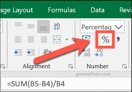 Imposta la cella sul tipo di numero di cella Percentuale per visualizzarla come percentuale in Excel