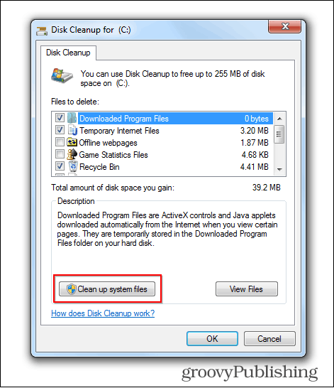 aggiornamento di Windows 7 elimina il pulsante di pulizia del disco dei vecchi file