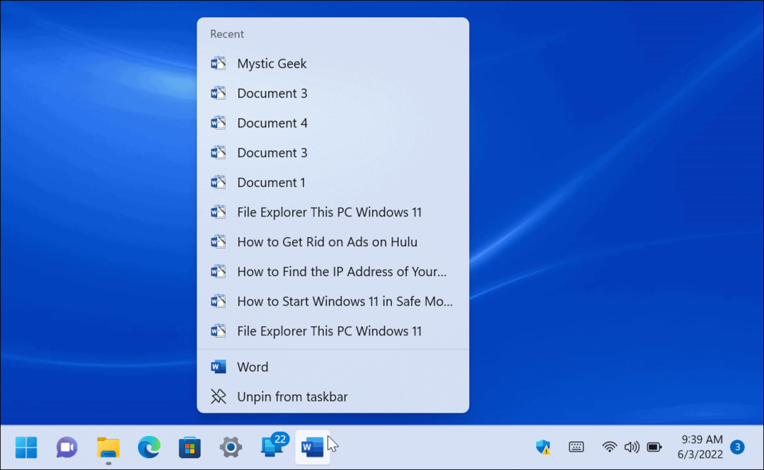 Jump List su Windows 11