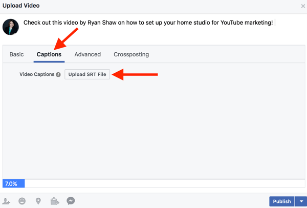 Le pagine aziendali di Facebook possono aggiungere file SRT ai video nativi.