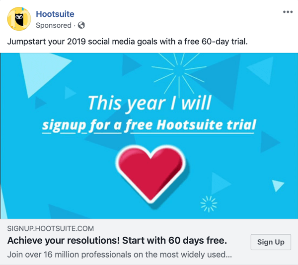 Tecniche pubblicitarie di Facebook che forniscono risultati, ad esempio Hootsuite che offre una prova gratuita
