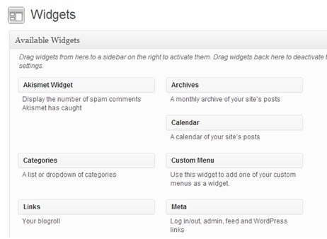widget disponibili wordpress