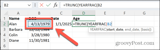 Excel data di nascita