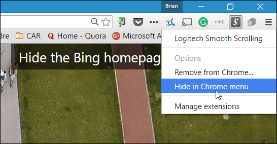Nascondi nel menu di Chrome