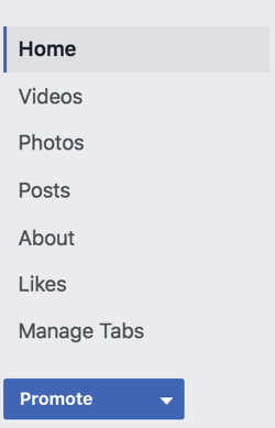 Fai clic su Gestisci schede nella barra laterale sinistra della tua pagina Facebook.