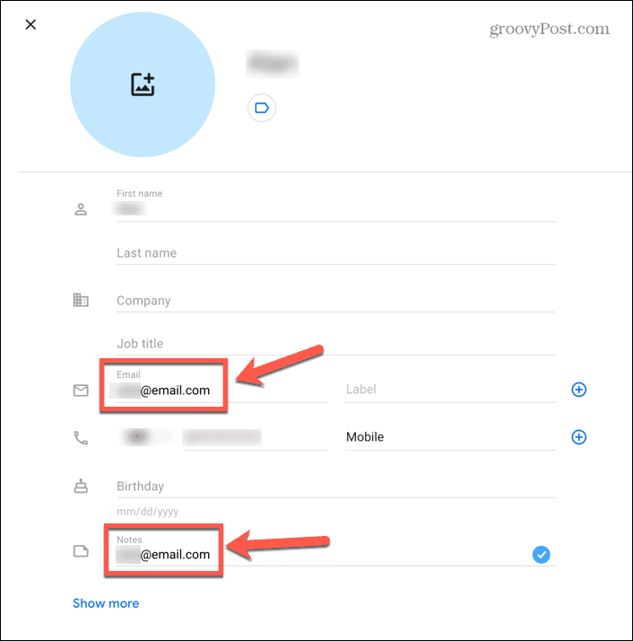 gmail copia l'indirizzo email nelle note