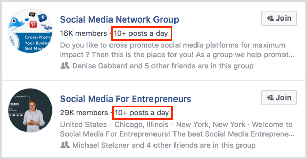 esempi di numero di post al giorno per il gruppo Facebook