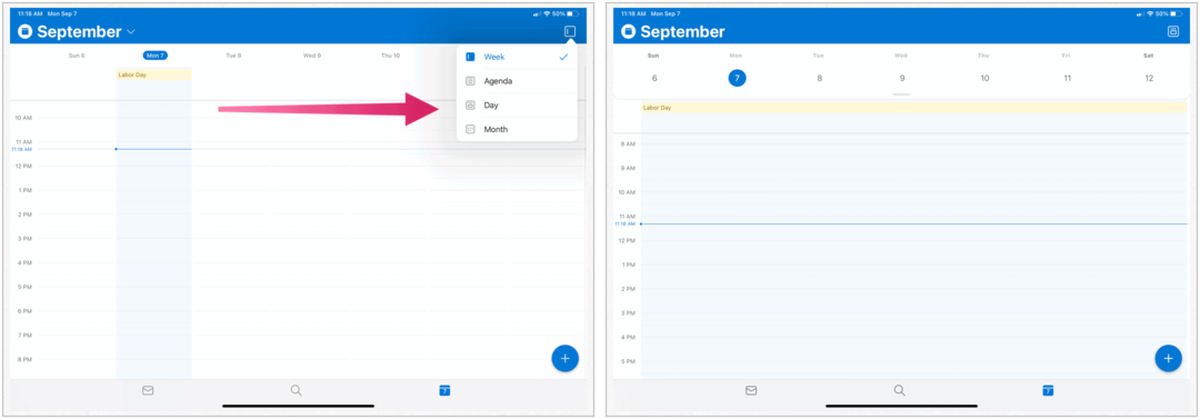 Microsoft Outlook su iPad, visualizzazione calendario