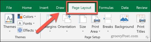 La scheda del menu Layout di pagina Excel