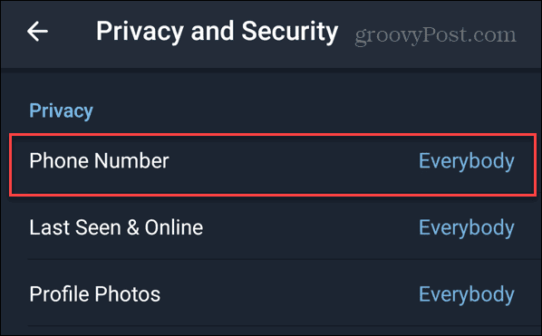 Nascondi il tuo numero di telefono su Telegram su Android