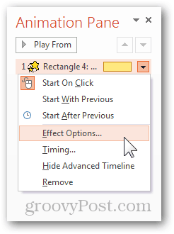 riquadro animazione opzioni di effetto 2013 configurate