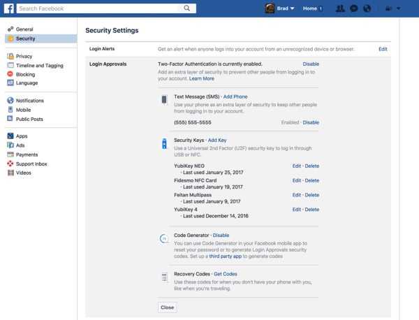 Gli utenti di Facebook possono ora registrare una chiave di sicurezza fisica per proteggere il proprio account Facebook.