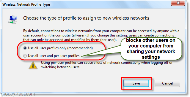 gestire il tipo di profilo di rete di Windows 7