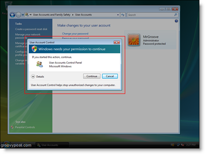 Richiesta di accesso al controllo dell'account utente di Windows Vista