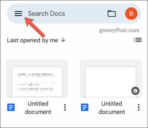 Apri il menu mobile di Google Documenti