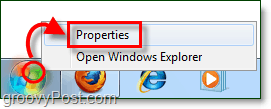 come aprire le proprietà del menu Start in Windows 7 