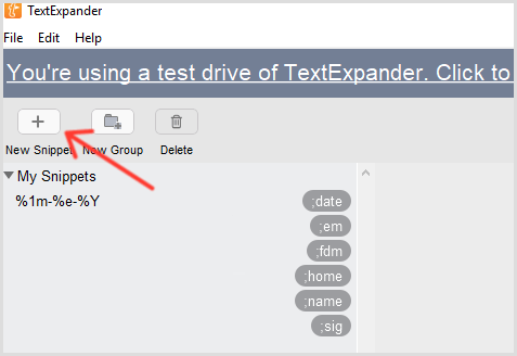 TextExpander aggiunge snippet