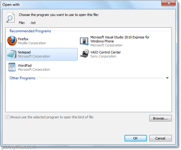 l'apertura con menu in Windows 7