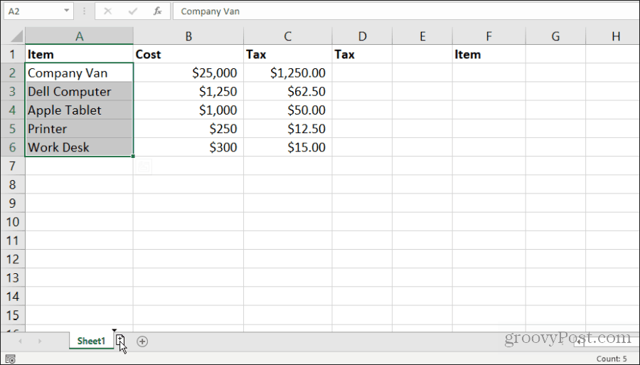 copiando un foglio in Excel