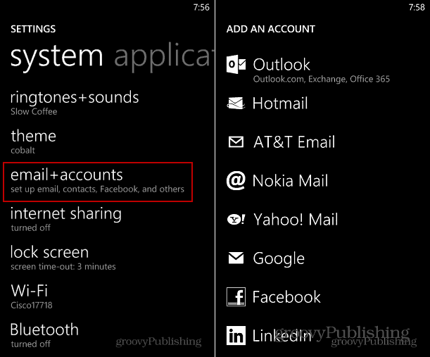 Aggiungi account Windows Phone 8
