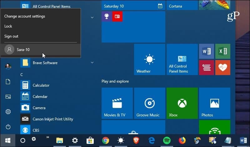 Cambia account utente Windows 10