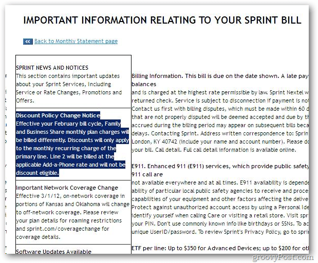 Informazioni importanti sulla fattura dello sprint