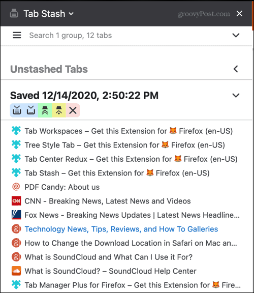 Tab Stash Firefox Extension