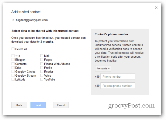 Verifica contatto di Google Account Manager inattivo