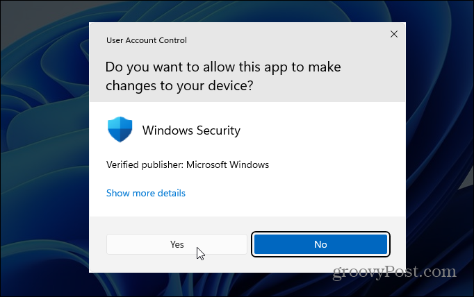 Controllo dell'account utente Windows 11