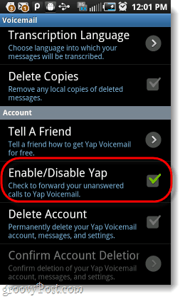 disabilita yap dalla tua casella vocale android