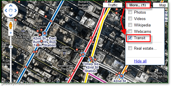 fai clic sul menu Altro e attiva il segno di spunta di transito in google maps