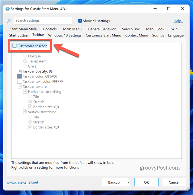 la shell classica di Windows 11 personalizza la barra delle applicazioni