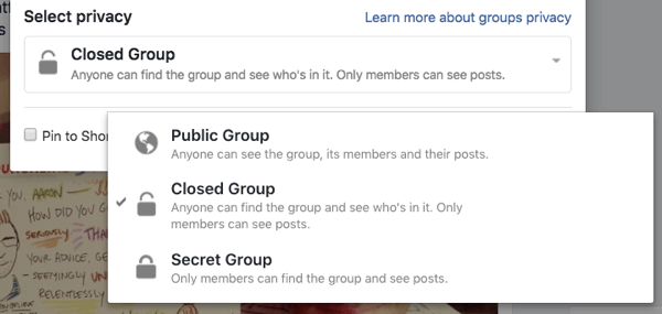Ogni gruppo Facebook può essere pubblico, chiuso o segreto.