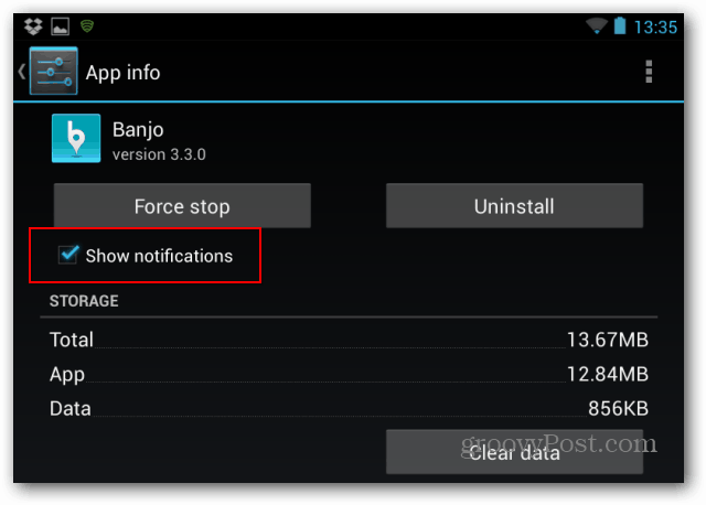 Nexus 7 disattiva le notifiche selezionate