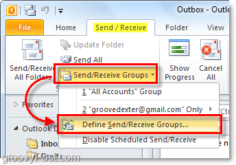 invia gruppi di ricezione in Outlook 2010