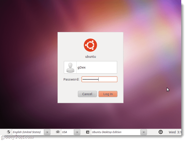 schermata di accesso di Ubuntu