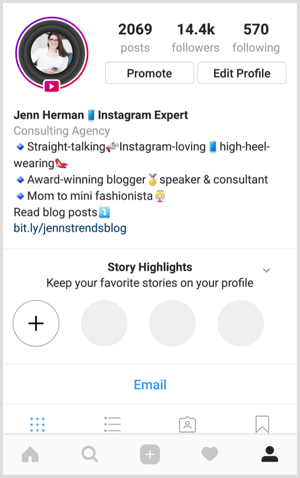 Punti salienti della storia di Instagram sul profilo