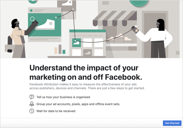 Fai clic su Inizia per configurare lo strumento di attribuzione di Facebook.