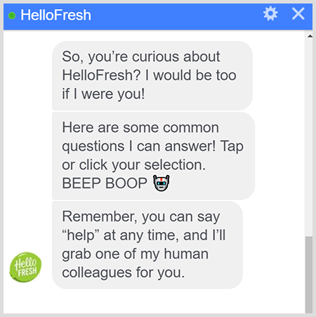 Il bot HelloFresh Messenger spiega come parlare a un essere umano.