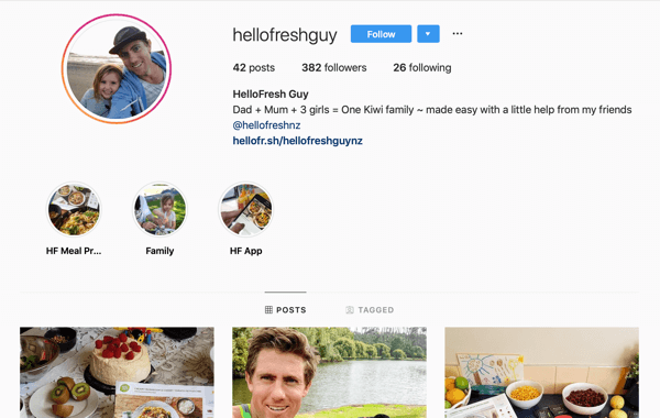 Come reclutare social influencer a pagamento, esempio di feed Instagram da @hellofreshguy