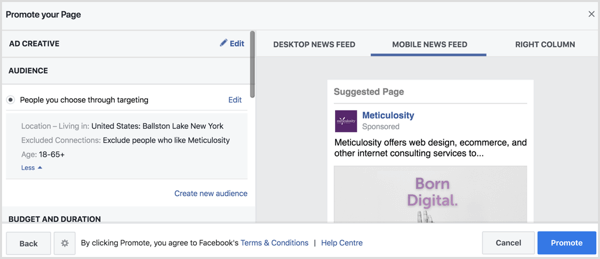 Facebook popolerà automaticamente le impostazioni del pubblico in base alla pagina della tua posizione. 