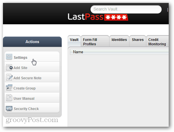 Impostazioni azioni LastPass