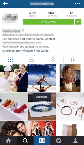 profilo Instagram con informazioni di contatto