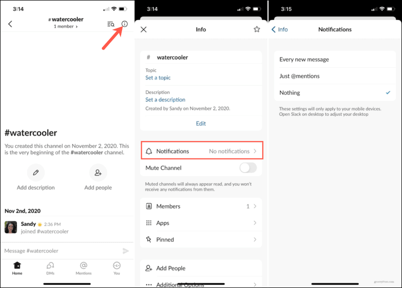Notifiche specifiche per canale in Slack Mobile