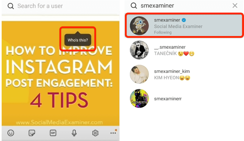 opzione post Instagram per taggare qualcuno con il tocco successivo