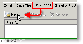 Schermata Microsoft Outlook 2007 Crea feed RSS